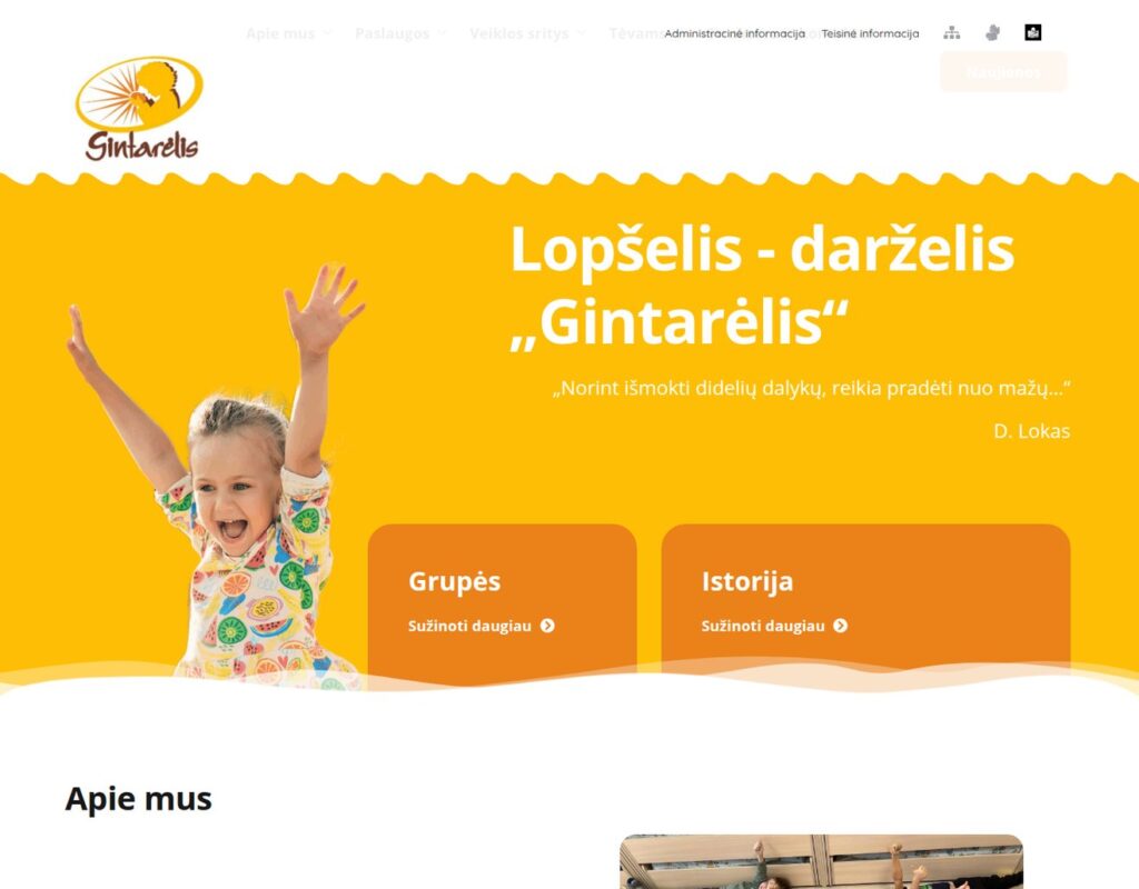 Paslaugų įmonės svetainė su informacijos struktūra