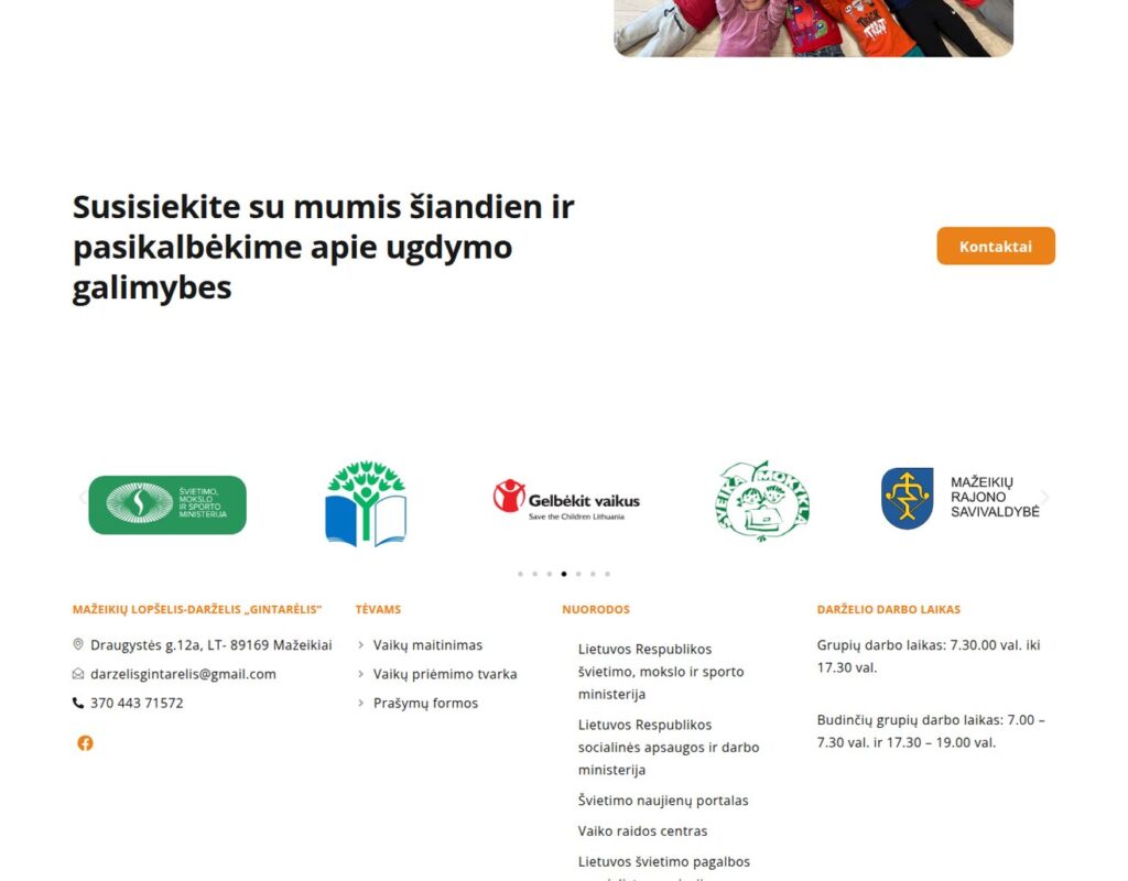 Paslaugų įmonės svetainė su informacijos struktūra