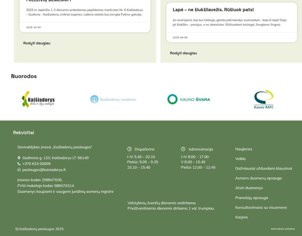 Paslaugų svetainė su greitu informacijos pasiekiamumu
