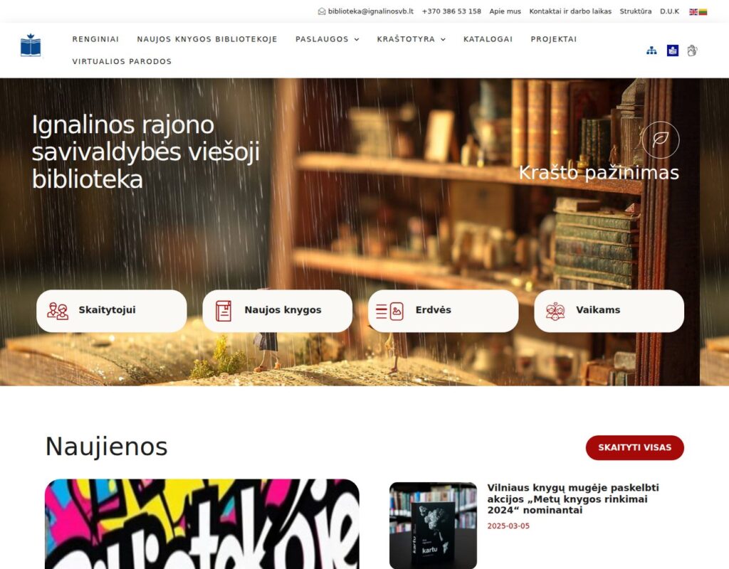Paslaugų svetainė su informacijos prieinamumu ir dizainu