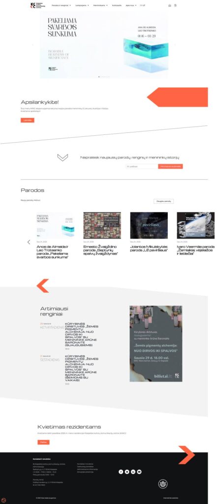 Kultūrų centro svetainė su renginių informacija