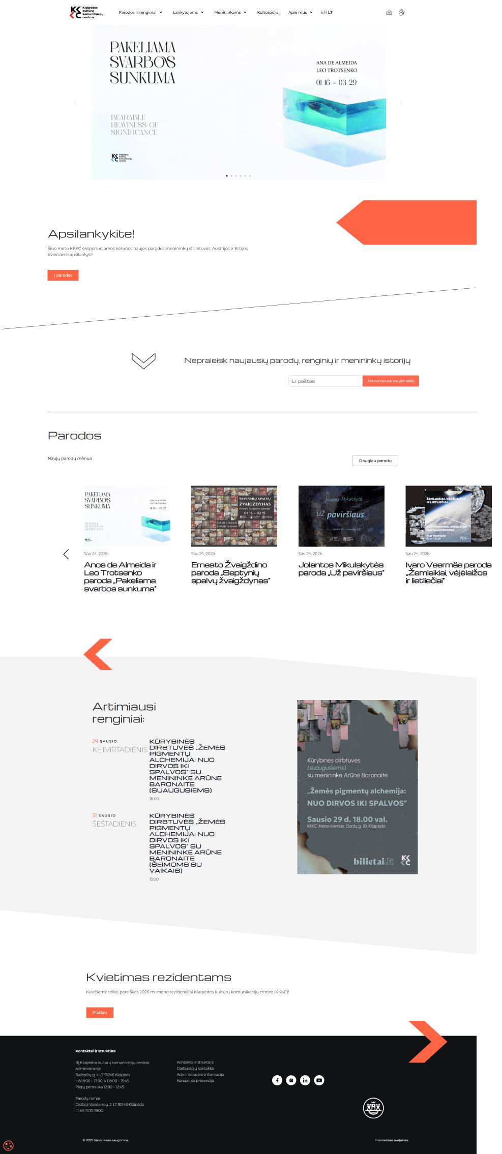 Kultūrų centro svetainė su renginių informacija
