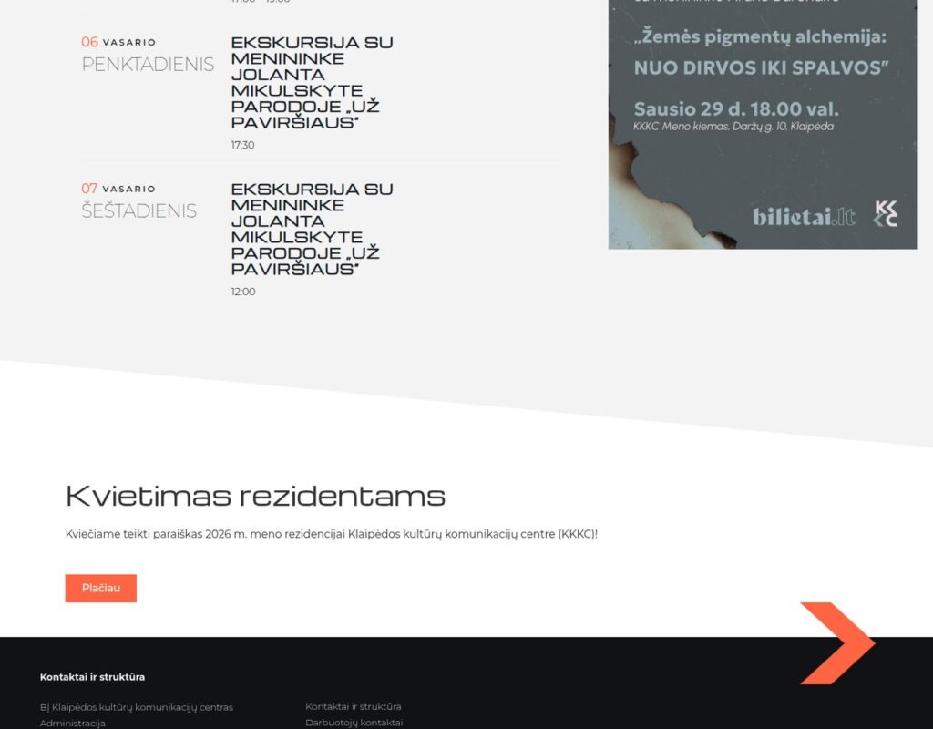 Kultūrų centro svetainė su renginių informacija