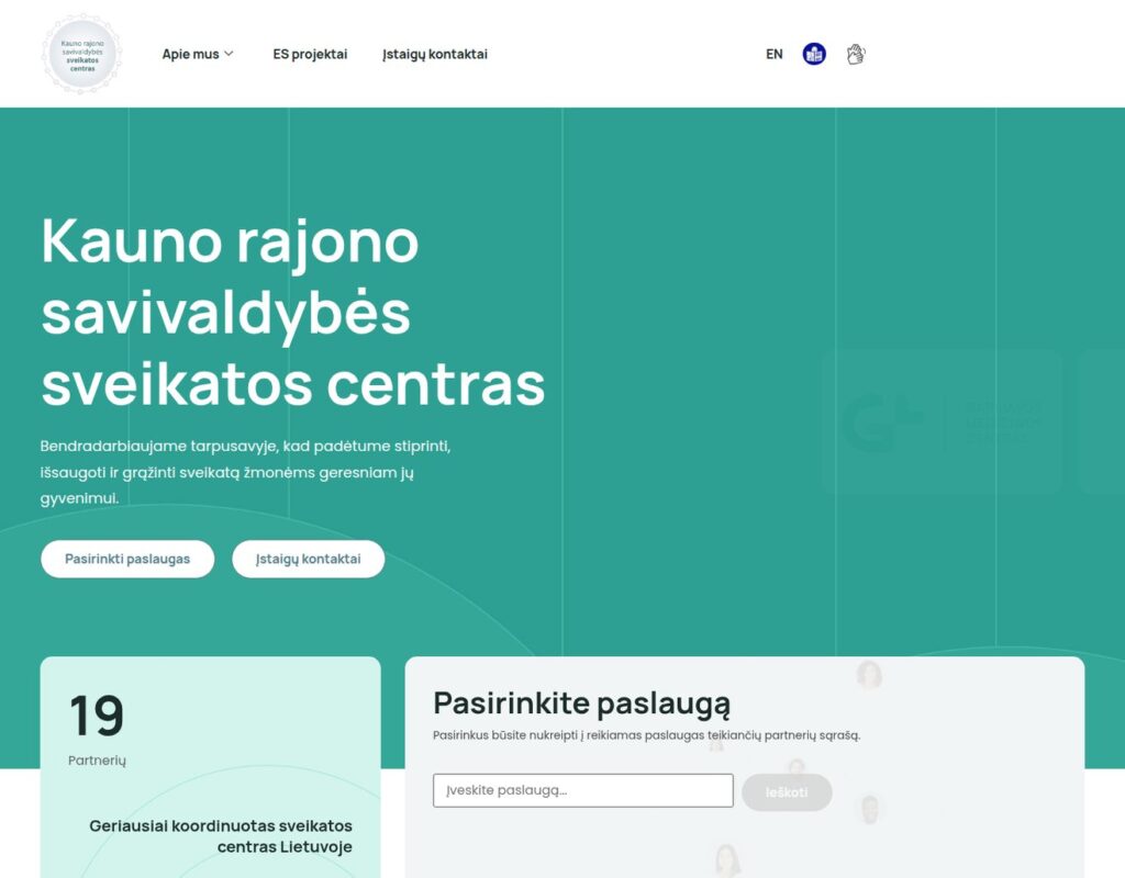 Sveikatos centro svetainė su paslaugų organizavimu