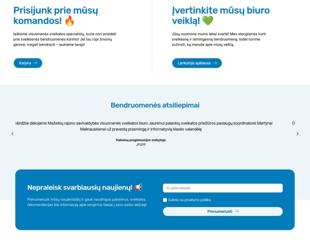 Sveikatos paslaugos: Informacinė svetainė gyventojams