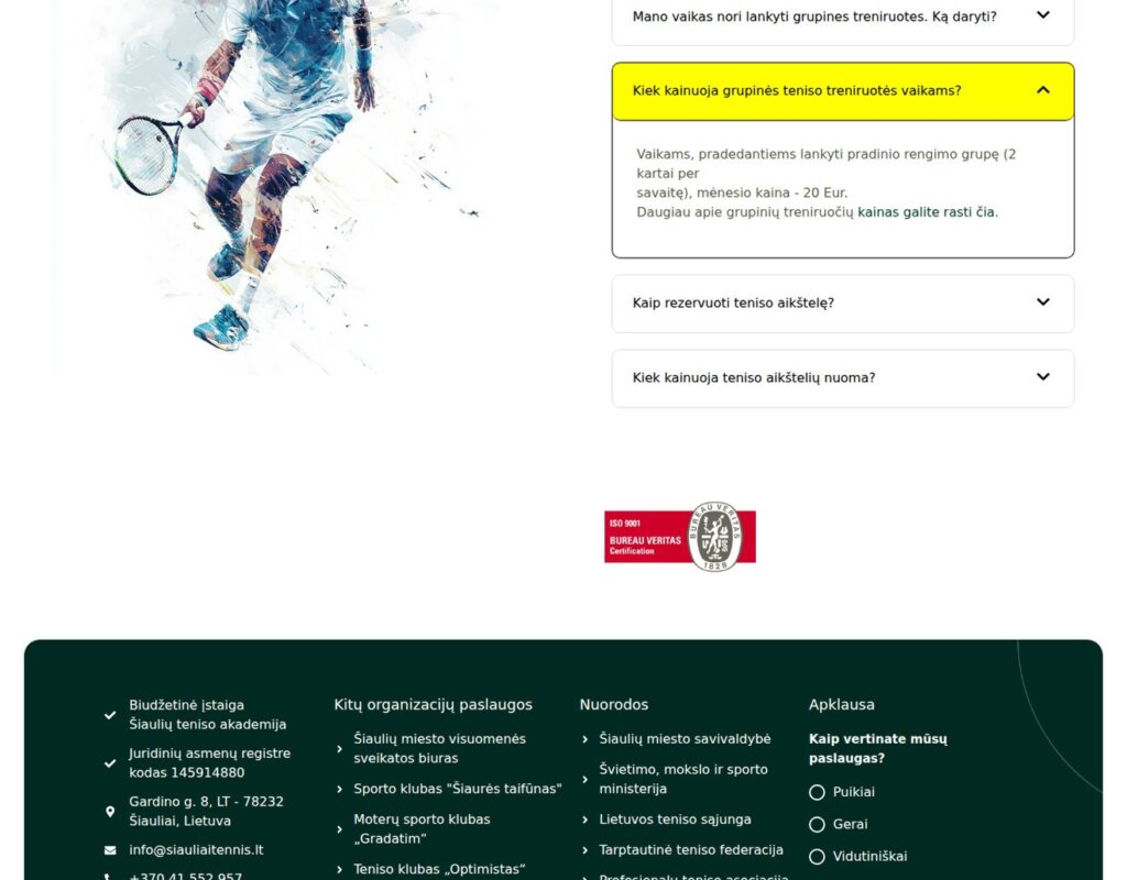 Teniso akademijos svetainė: sporto bendruomenės stiprinimas
